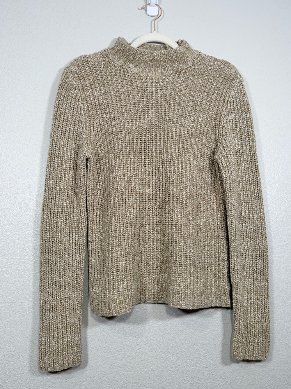 Vintage Ralph Lauren Sweater Tan Brown Knit Mock Neck Shirt Cotton Blend Women M